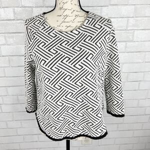 Anthropologie W5 Black & White‎ Long Sleeve Top with Zipper Back Size Small